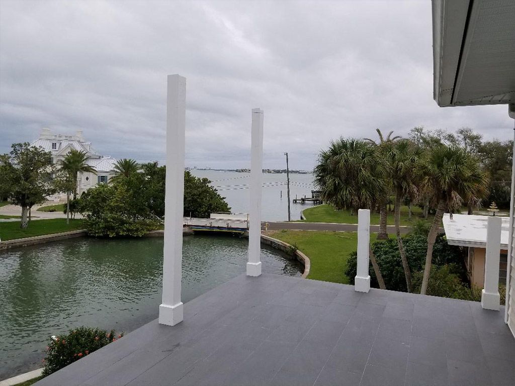 A view of a body of water from a balcony.