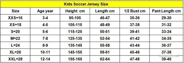Youth Soccer Jersey Size Guide