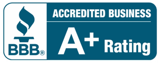 A blue sign that says accredited business a+ rating