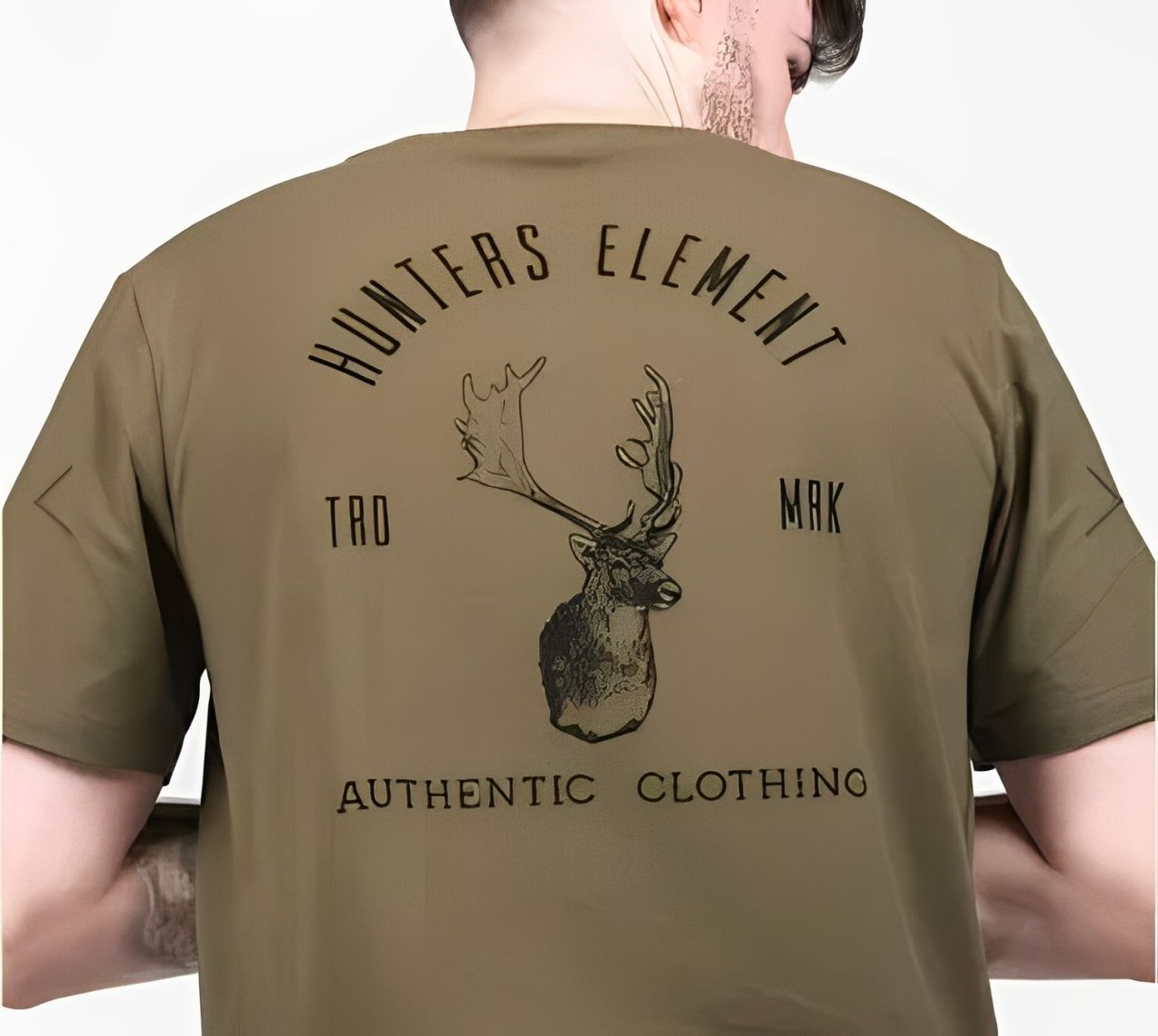 A man is wearing a hunters element authentic clothing t-shirt — Mackay Shooters Supplies in Paget, QLD