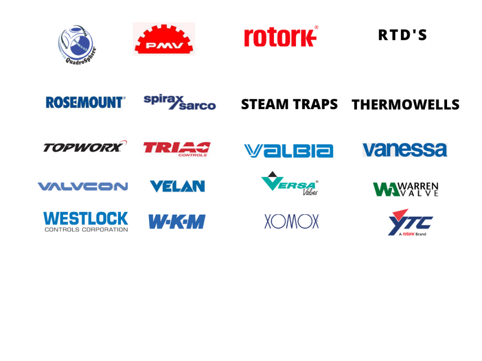 Collage of industrial brand logos and product names on a white background