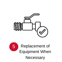 Icon of a valve with a checkmark and the label “5 Replacement of Equipment When Necessary”