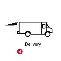 Delivery truck icon with red badge showing 8