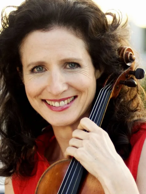 closeup of madeleine mitchell and violin