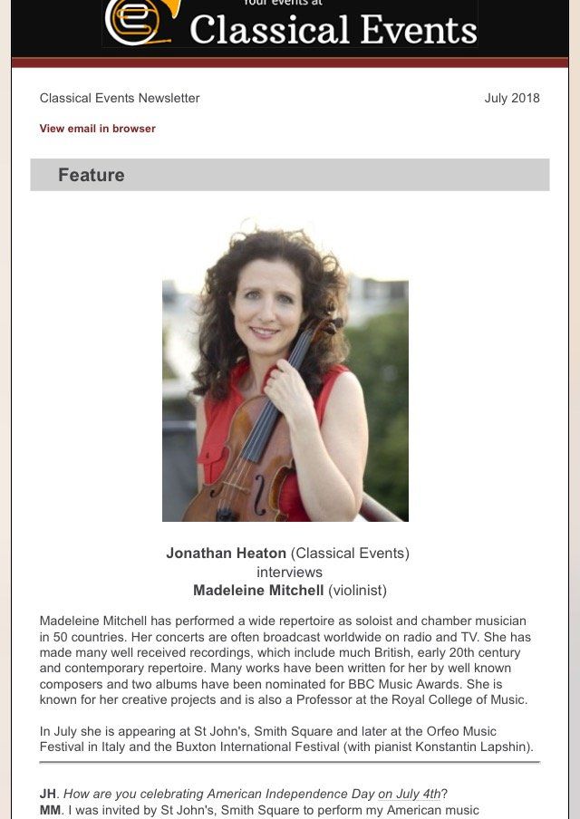 Jonathan Heaton (Classical Events)  interviews Madeleine Mitchell (violinist)
