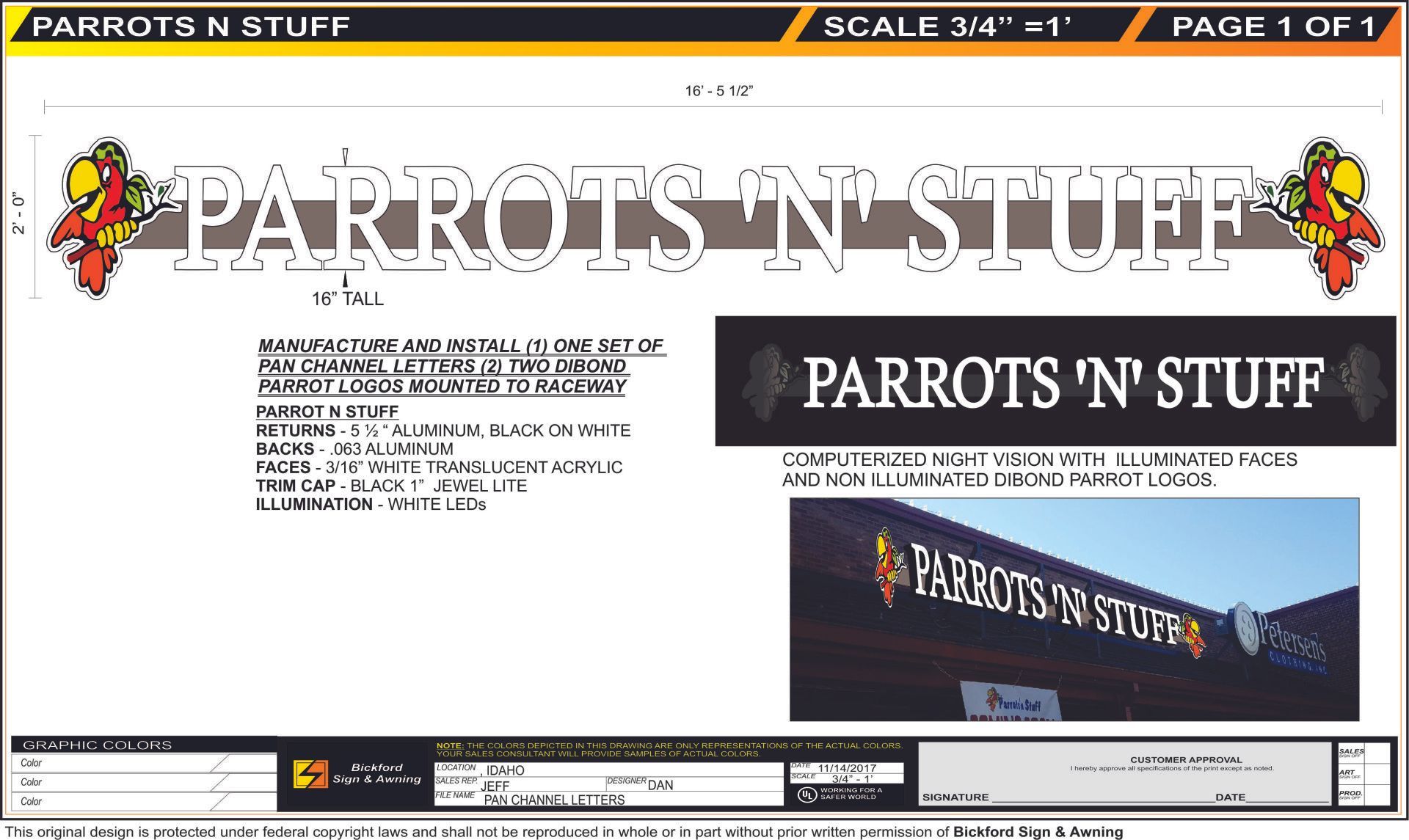 Parrots 'N' Stuff Signage Design