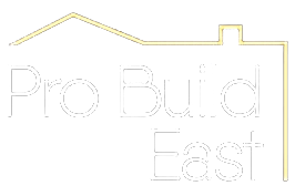 Pro Build East Ltd. White Logo. Local home improvement general builder in Suffolk