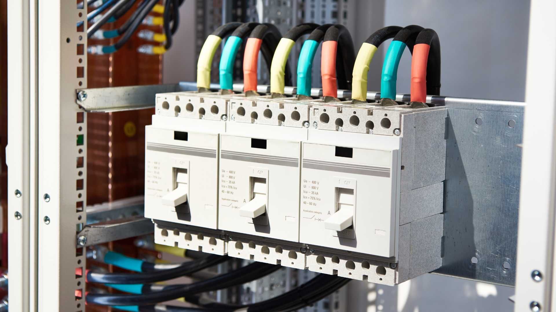 A close up of a electrical box with a bunch of wires coming out of it.