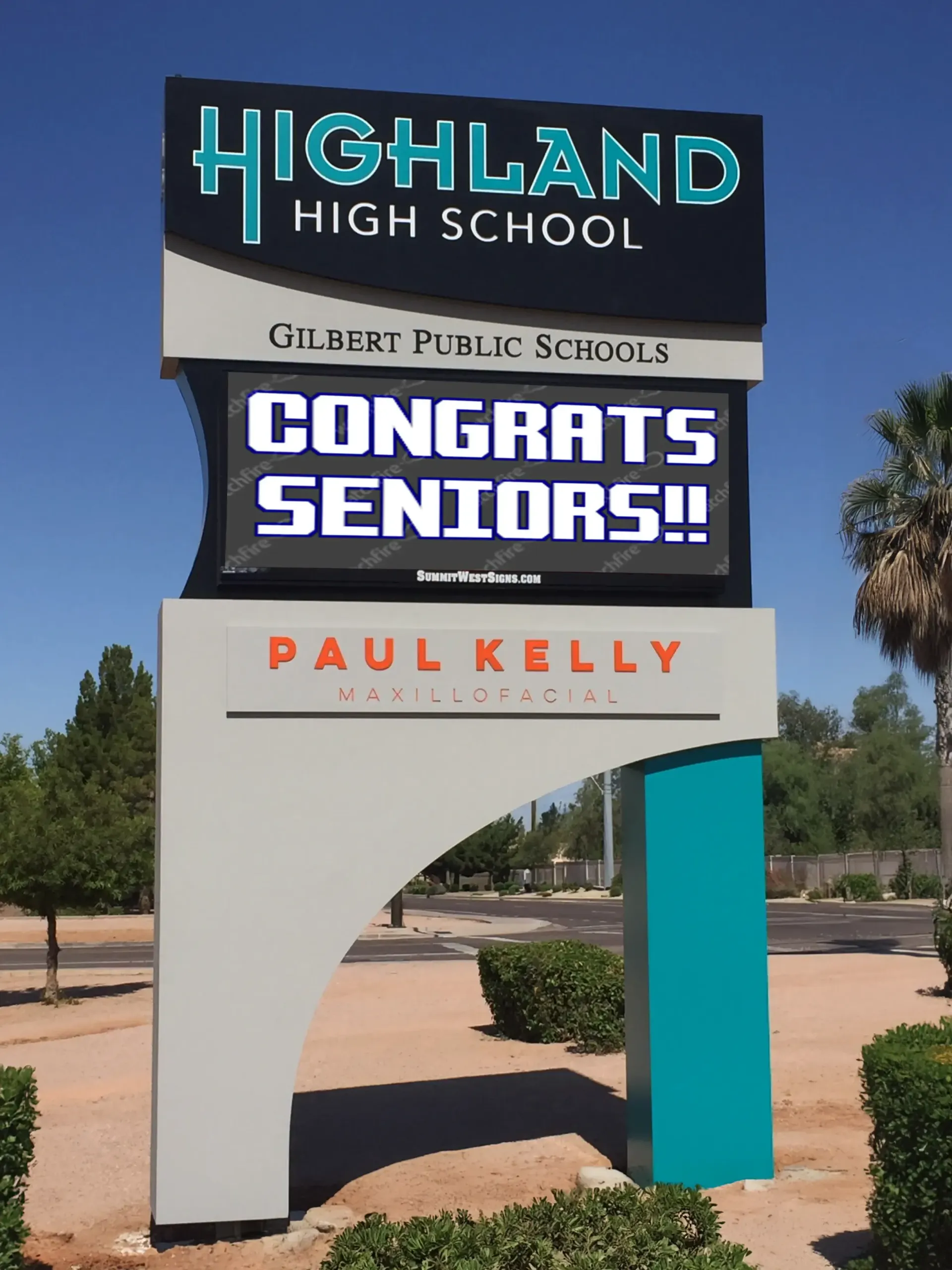 A sign for highland high school congratulates the seniors