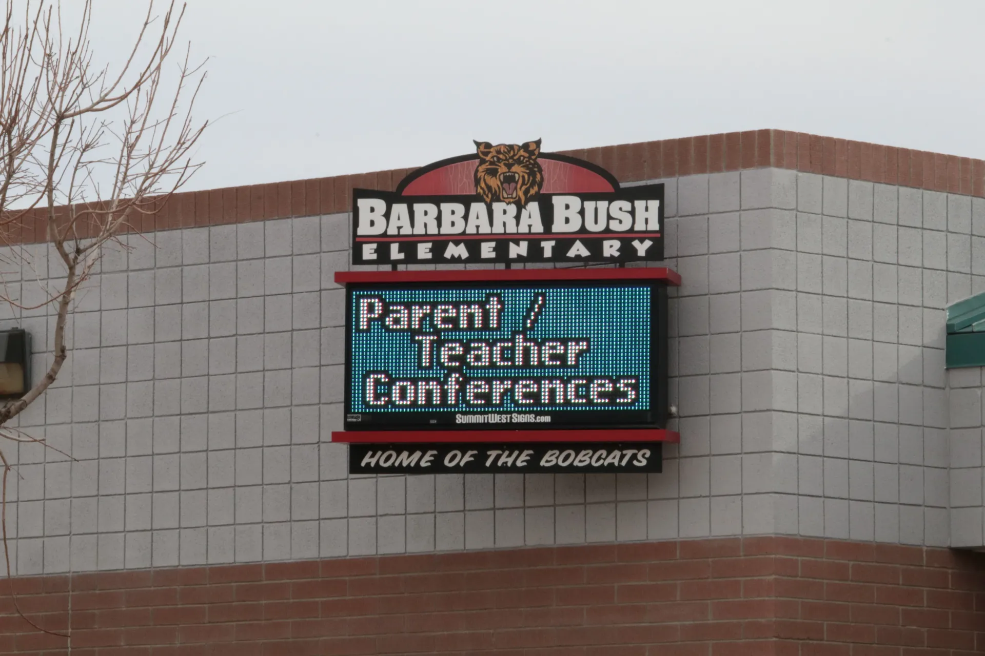 A sign for barbara boso elementary advertising parent teacher conferences
