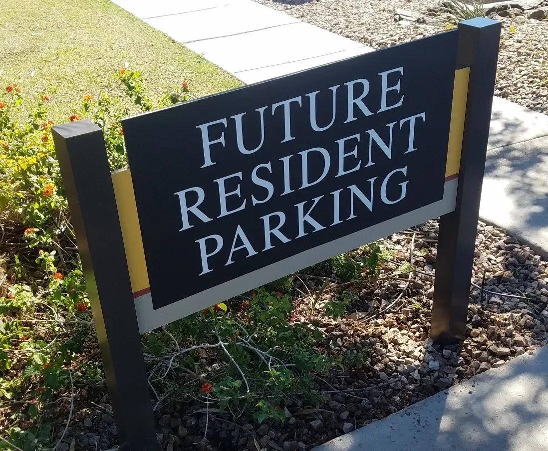 A sign that says future resident parking on it