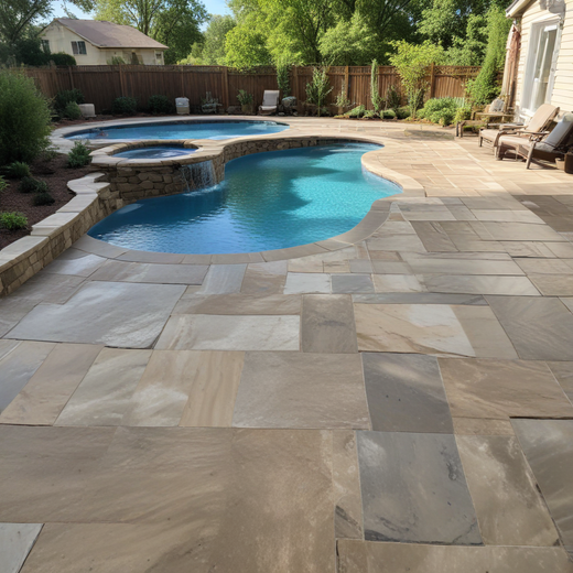 Flagstone swimming pool deck