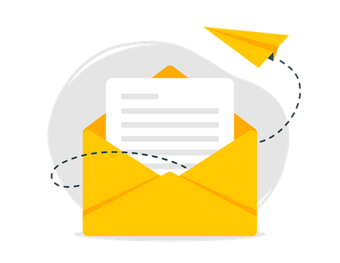 A yellow envelope with a paper airplane flying out of it.