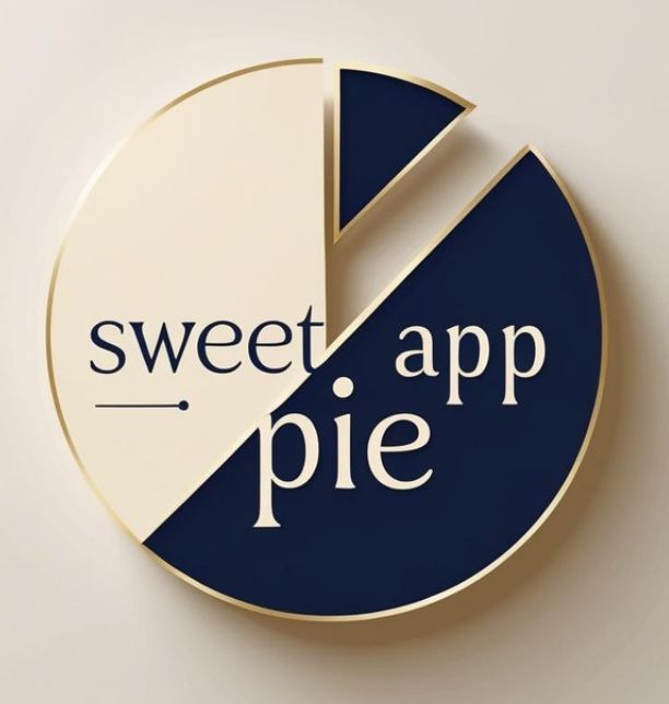 Logo: Cream and navy blue pie chart with 