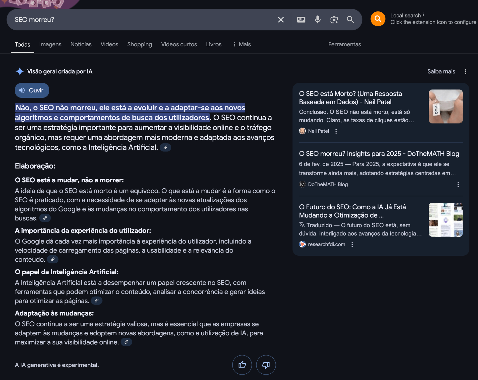 exemplo de ai overview do google