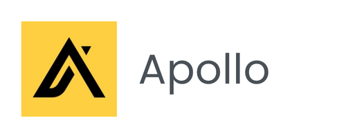 The logo for apollo is a yellow square with a black triangle in the middle.
