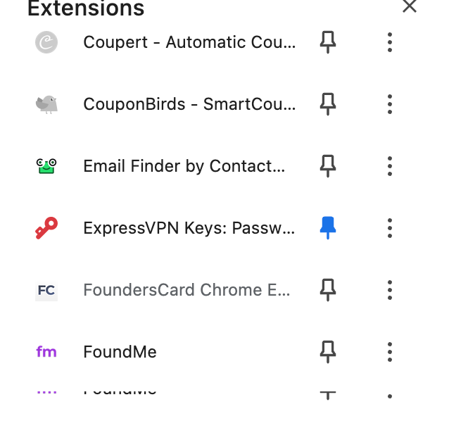 A list of extensions on a computer screen