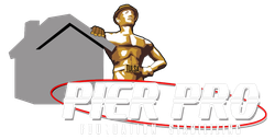 Logo for Pier Pro: a golden statue holding up a roof behind red and white text.