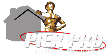 Logo for Pier Pro: a golden statue holding up a roof behind red and white text.