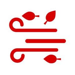 Red icon of wind with leaves blowing.