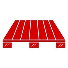 Red pallet, flat with wooden slats and three supports.