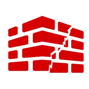 Red brick wall with a large crack running through it.