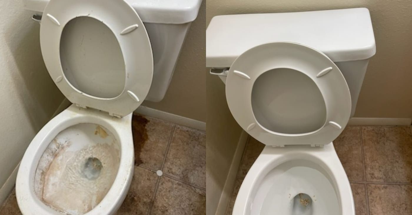 Comparison: a dirty toilet bowl versus a clean toilet bowl.