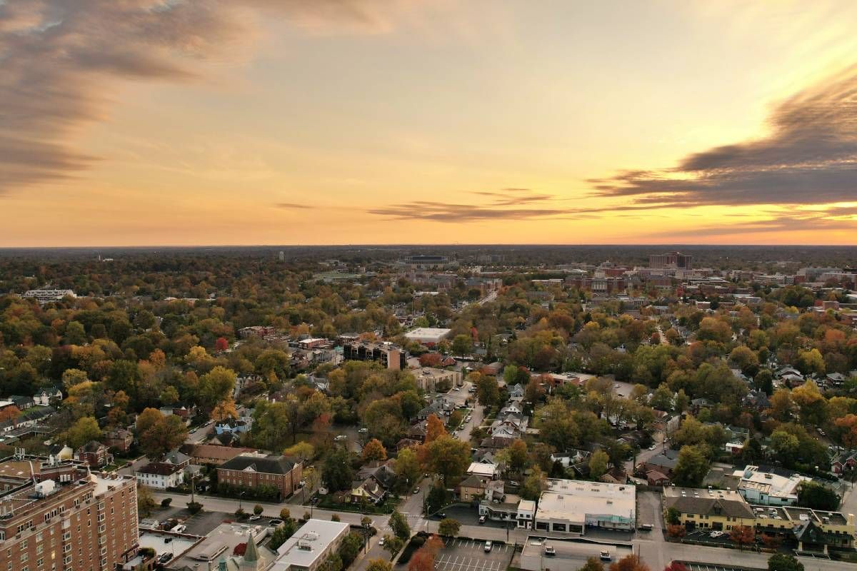 An aerial image of the area around Lexington, Kentucky (KY)