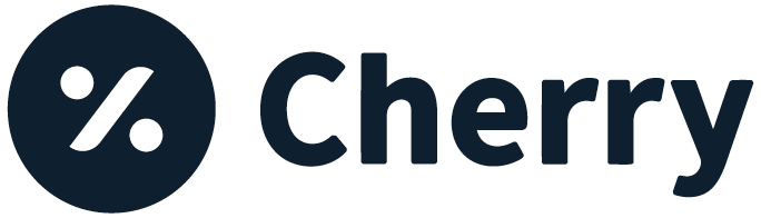 Logo of the company Cherry: a dark blue circle with a white percentage symbol next to the word