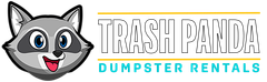 A logo for trash panda dumpster rentals with a raccoon on it.