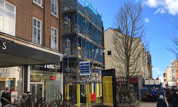 Scaffolding hire and erection, Bedford Town Centre