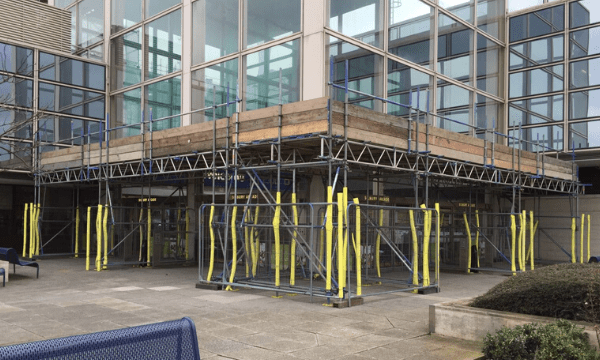 Commercial scaffolding erection at Milton Keynes shopping centre