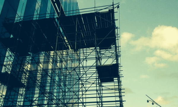 Commercial scaffolding erection on The Cube, Corby