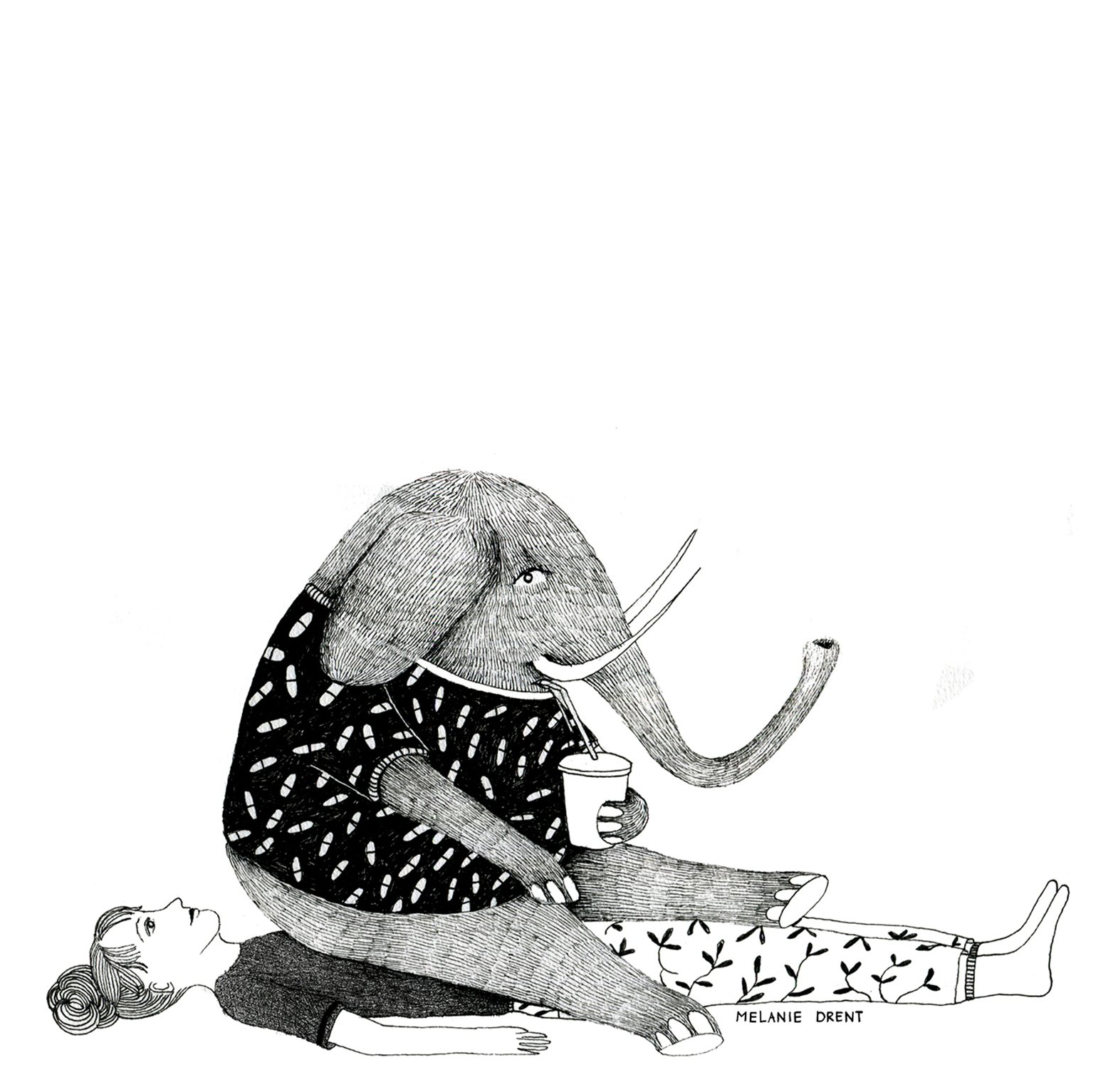 illustratie asthma in zwart-wit