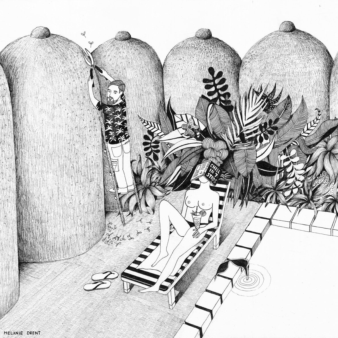 humorous black and white illustration Melanie Drent