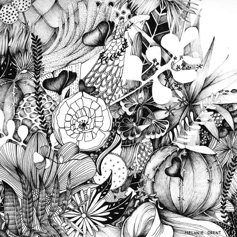 flower illustration drawn  in black and white
