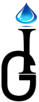 A black letter "G" combined with a letter "I," topped with a stylized blue water droplet icon.