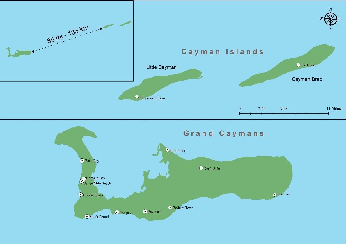 A map of the cayman islands and grand cayman