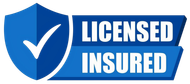 A blue shield with a check mark and the words licensed insured.