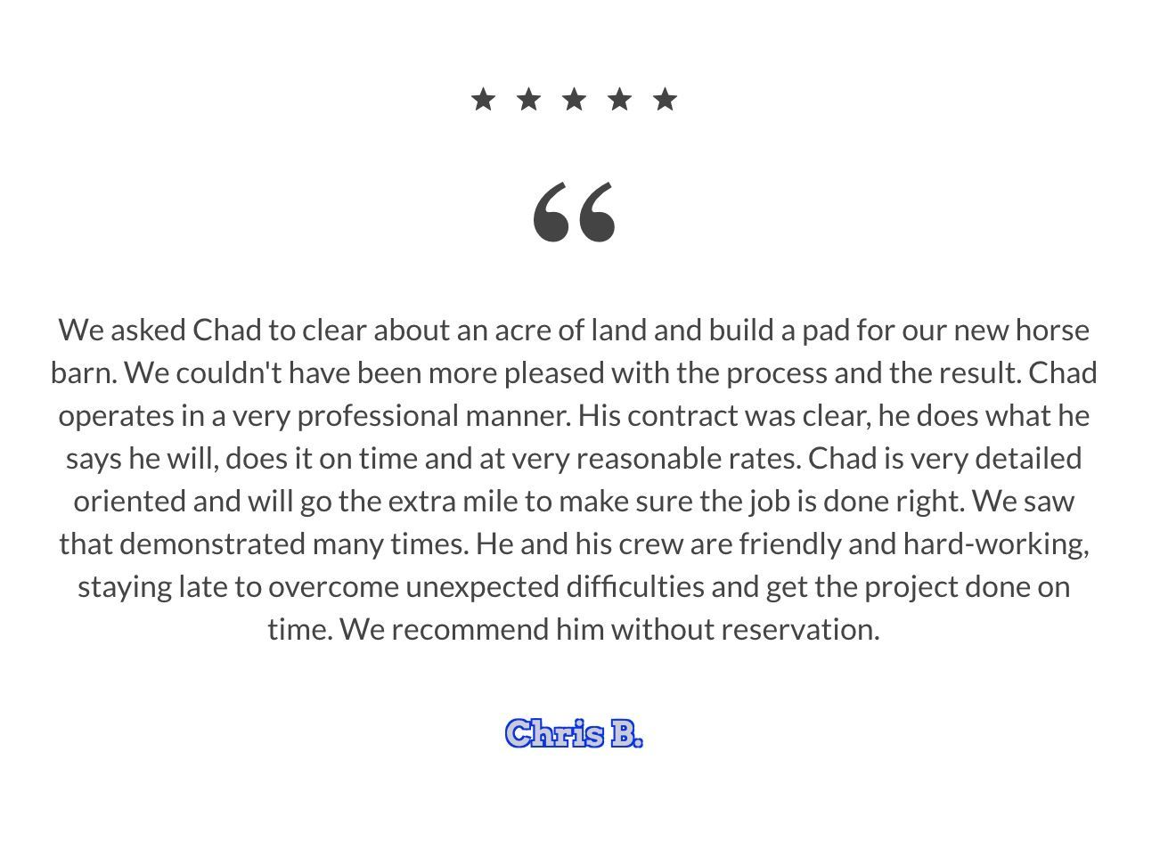 A quote from a customer is on a white background.