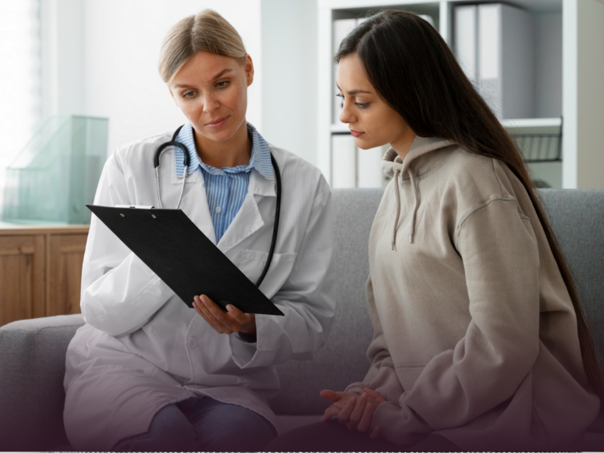 Woman receiving effective irregular period treatment plan from healthcare provider at Allmed LA.