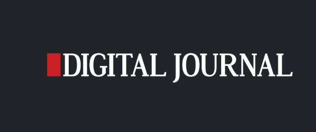A digital journal logo on a black background