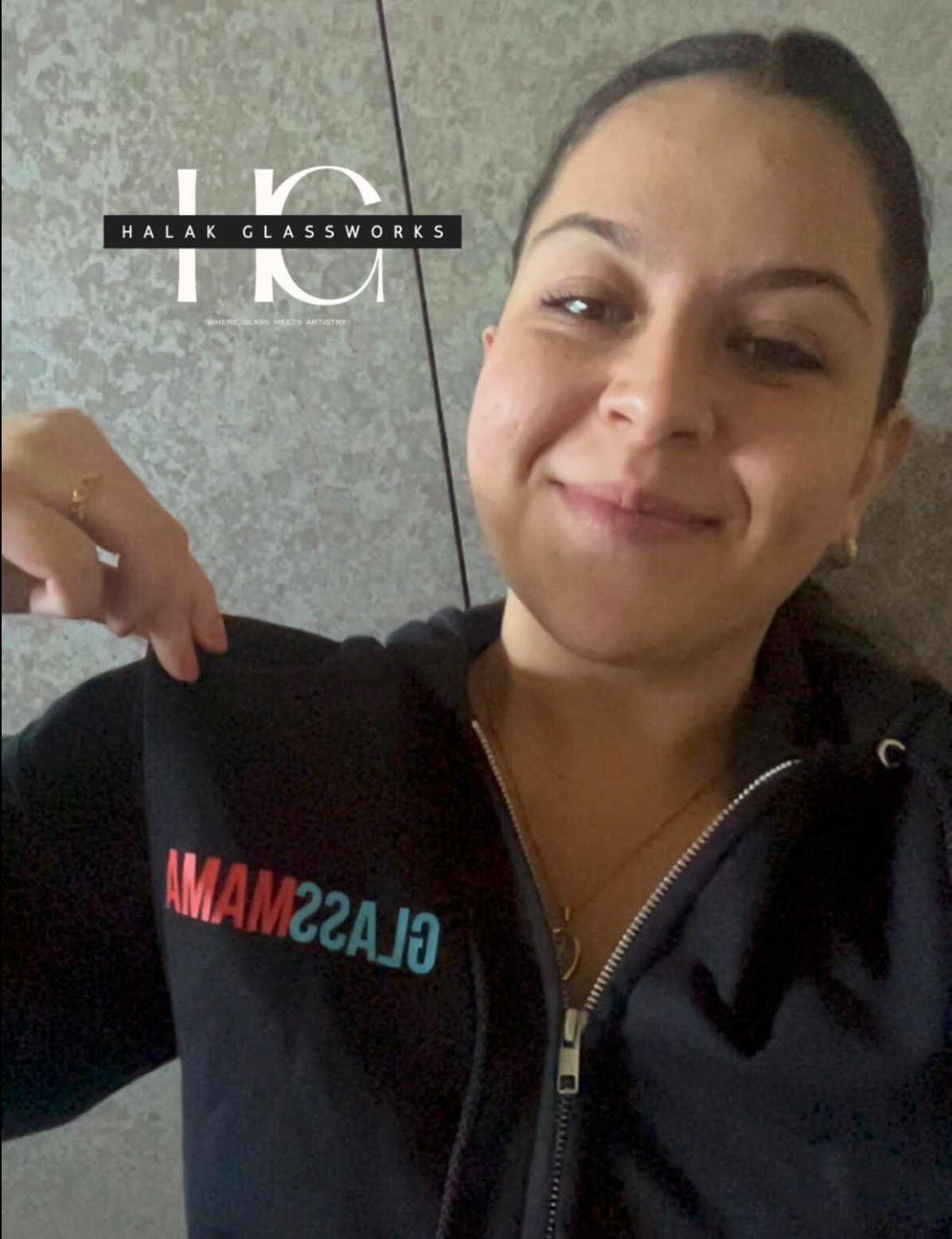 Woman in black hoodie with 