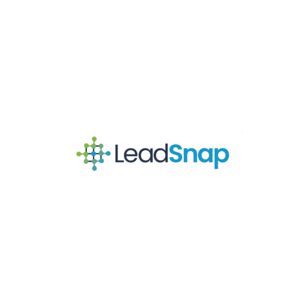 LeadSnap logo: grid of connected dots in blue and green, next to the word