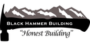Black hammer logo with mountains, hammer outline, and text "Black Hammer Building." Quote: "Honest Building."