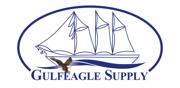 The logo for gulfeagle supply shows a sailboat and an eagle