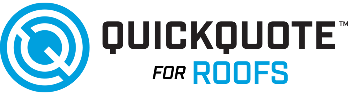 A blue and white logo for quickquote for roofs