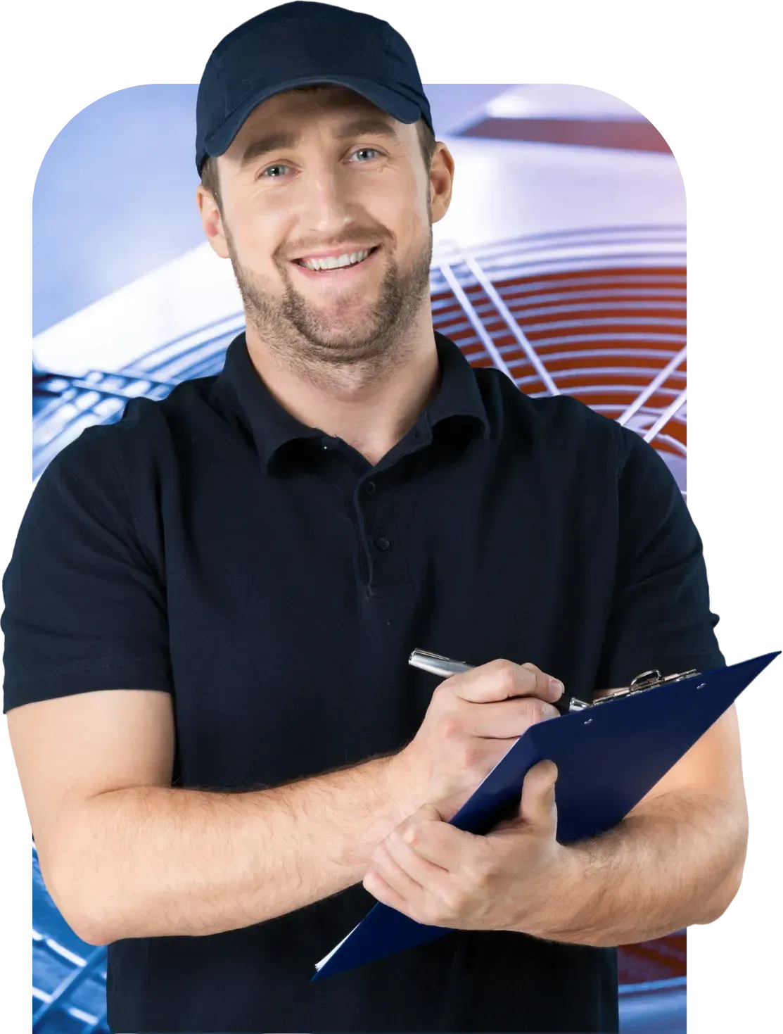 Man with tool belt giving a thumbs up in a kitchen.