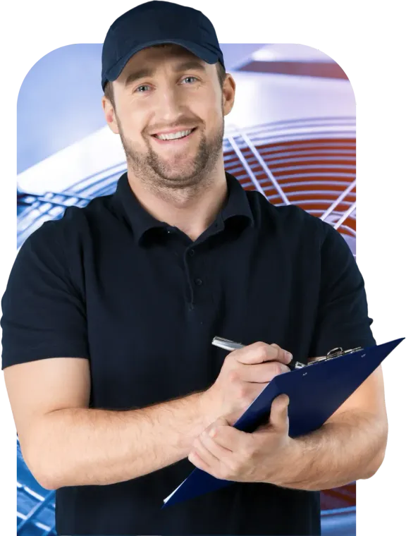 Man with tool belt giving a thumbs up in a kitchen.