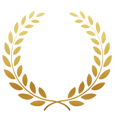 A gold laurel wreath on a white background.